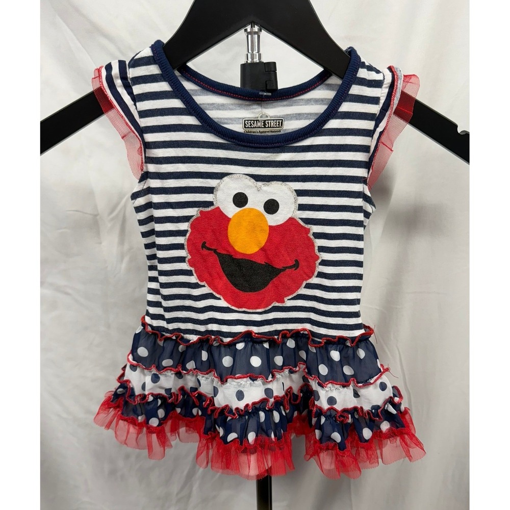 Vintage Sesame Street Elmo Baby Girls 18M Striped Graphic Tutu Party Dress